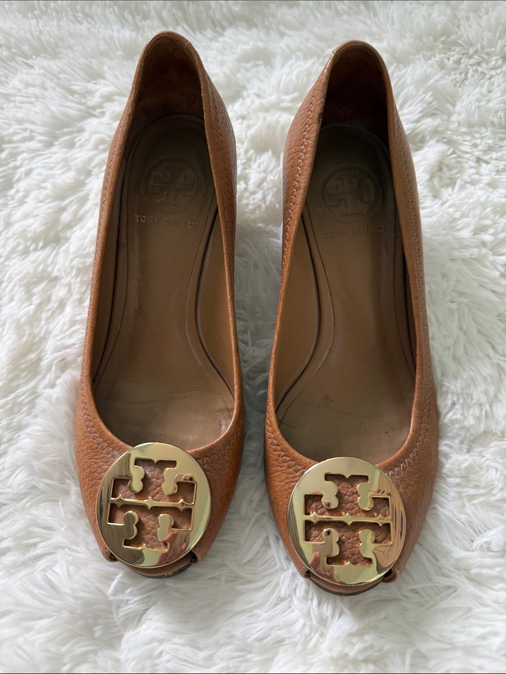 Tory Burch Tan Leather Logo Ballet Flats